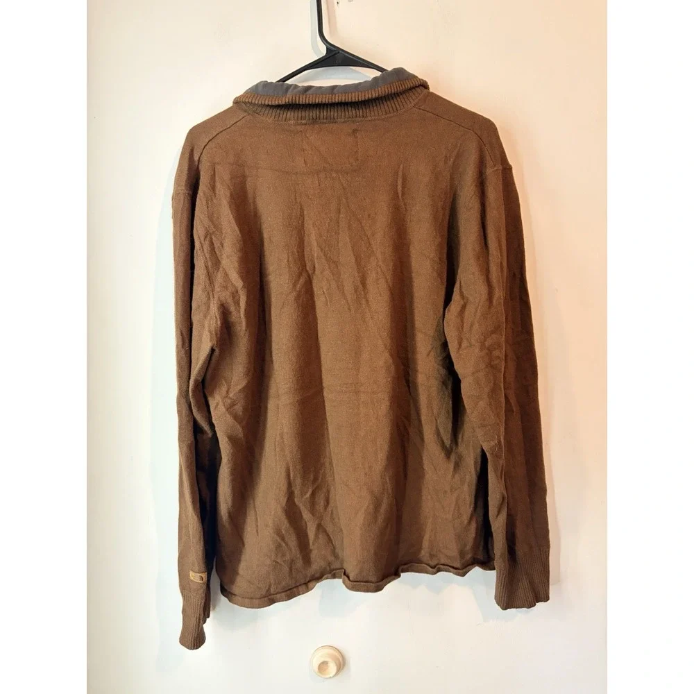 The North Face Mens L Wool Blend 1/4 Zip Pullover Sweater Mock Neck Brown Hiking